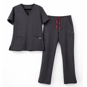 FIGS Large Graphite Gray Scrub Set Catarina One-Pocket Top Livingston Pants EUC